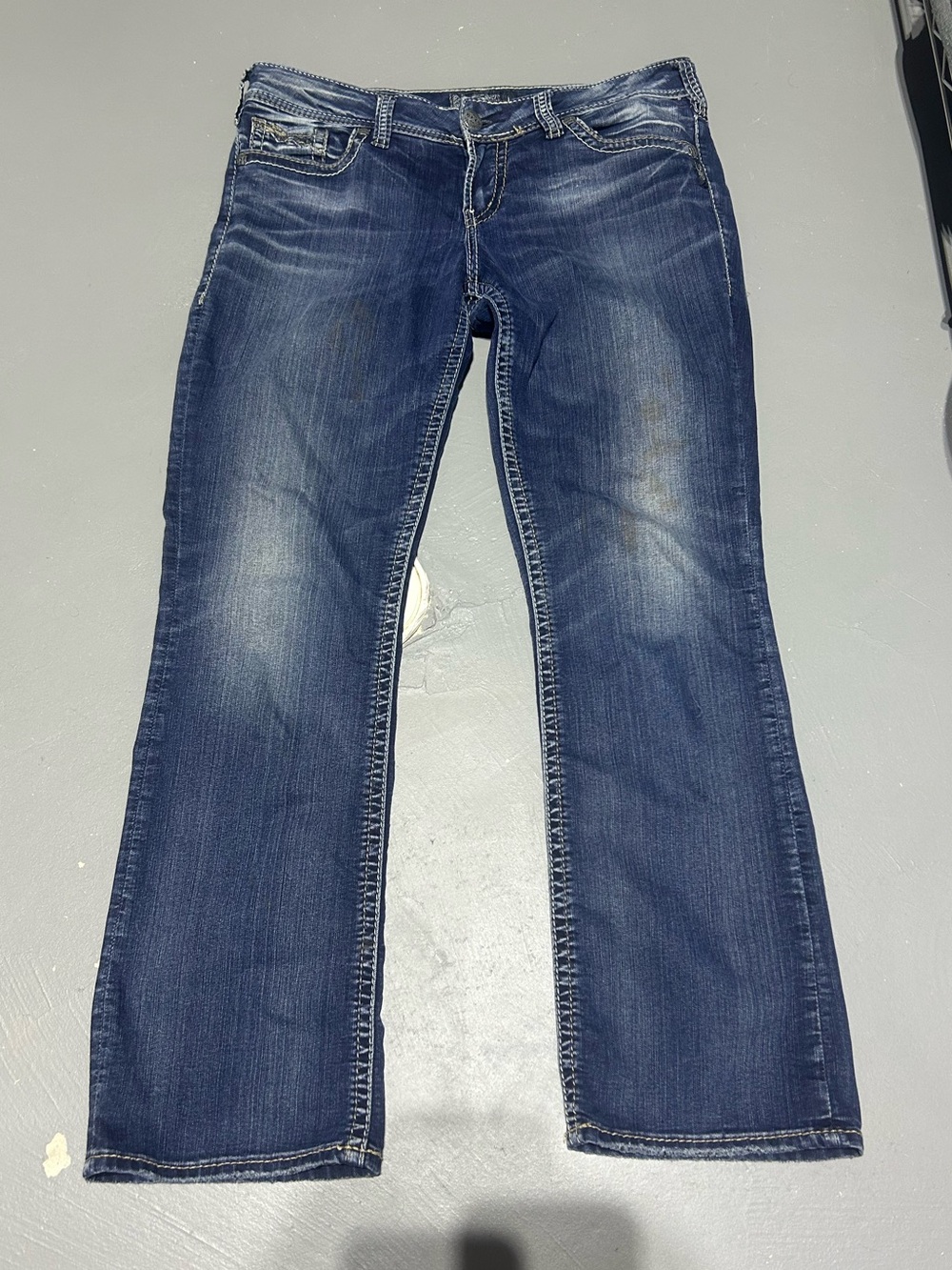 Silver Jeans Suki Mid Slim Boot Embroidered Denim Blue Jeans (Women’s 32W x 31L)